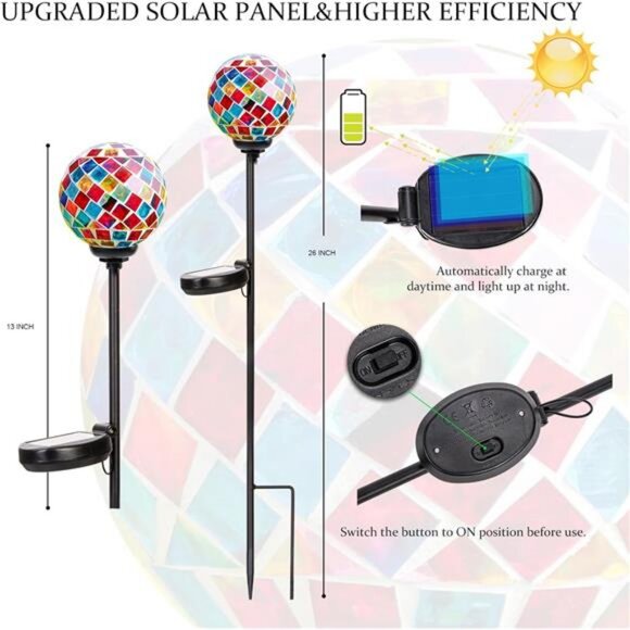 Mosaic Solar Lights Outdoor Decor Pathway Light Waterproof LED Stake Light - Picture 2 of 7